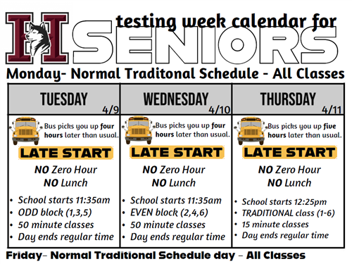 Seniors Testing Schedule